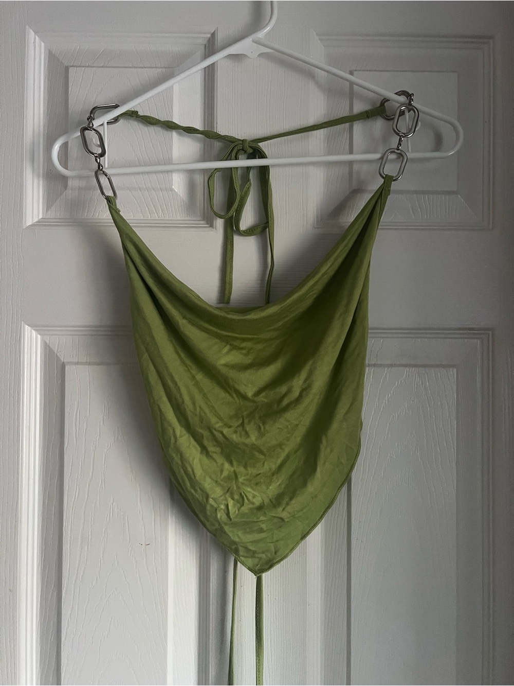 SHEIN Olive Green Halter Scarf Top with Chain Ring Straps
